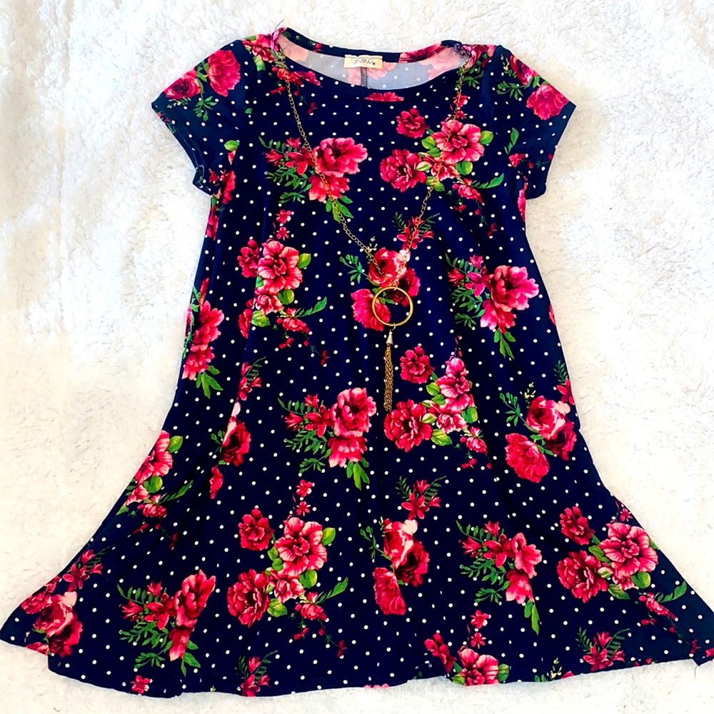 L Pinc Navy Dress with Pink Flowers